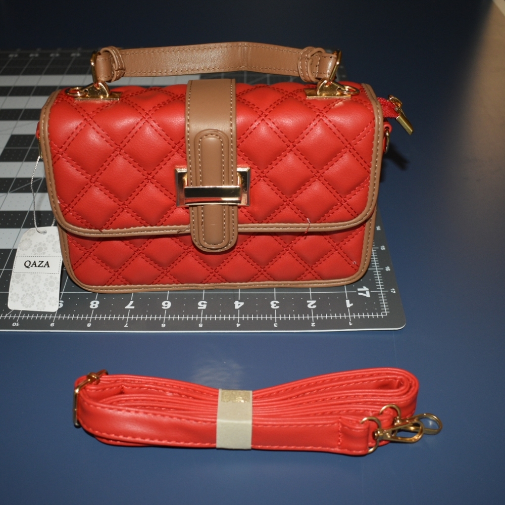 Red waffle handbag